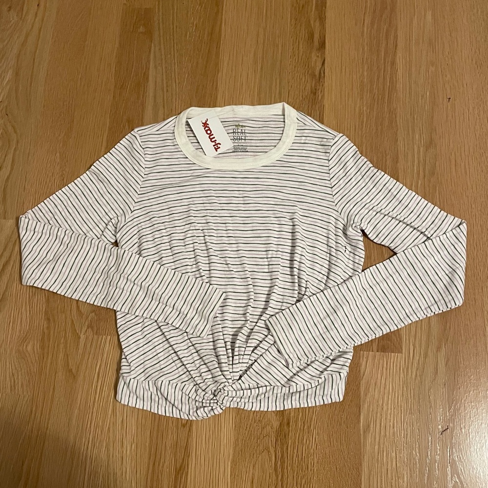 Green, Purple, and White Striped Long Sleeve Top